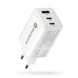 Ładowarka sieciowa everActive GaN SC-655Q 1x USB, 2x USB-C PD PPS QC4+ 65W biała Everactive
