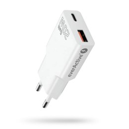 Ładowarka sieciowa everActive GaN SUPER SLIM SC-340Q QC3.0 USB-C PD 20W biała Everactive