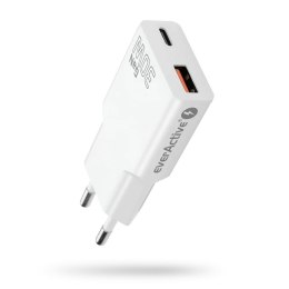 Ładowarka sieciowa everActive GaN SUPER SLIM SC-380Q QC3.0 USB-C PD 30W biała Everactive