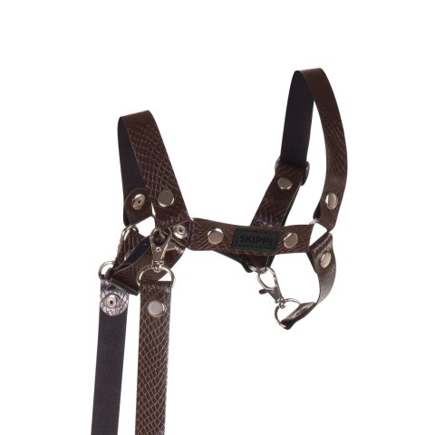 Skippi Kantar dla Hobby Horse - wodze, ekoskóra - brązowy ze wzorami boa Skippi Kantar dla Hobby Horse - wodze, ekoskóra - brązowy ze wzorami boa