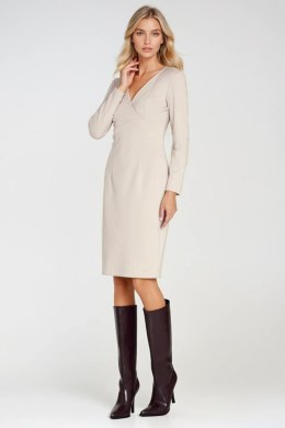 Sukienka z kopertowym dekoltem S276 Beige - Nife Nife