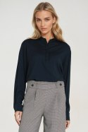 Wiskozowa bluzka polo ze stójką B194 Navy - Nife Nife Wiskozowa bluzka polo ze stójką B194 Navy - Nife Nife