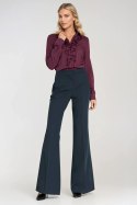 Wiskozowa bluzka z żabotem B202 Śliwka - Nife Nife Wiskozowa bluzka z żabotem B202 Śliwka - Nife Nife