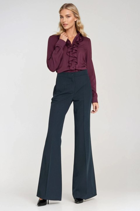 Wiskozowa bluzka z żabotem B202 Śliwka - Nife Nife Wiskozowa bluzka z żabotem B202 Śliwka - Nife Nife