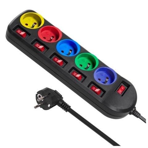 Listwa zasilająca przedłużacz Maclean MCE204M 5 gniazd z włącznikami czarna 1,5m 2300W multicolor Maclean