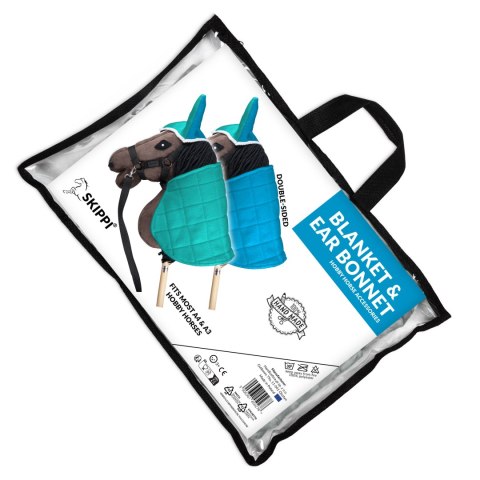 DERKA DWUSTRONNA I NAUSZNIKI SKIPPI DLA HOBBY HORSE - NIEBIESKA - ZIELONA DERKA DWUSTRONNA I NAUSZNIKI SKIPPI DLA HOBBY HORSE - NIEBIESKA - ZIELONA