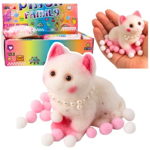 Gniotek Sensoryczny Miękki Kotek Z Perłami Pomponiki Biały 8cm LEAN TOYS Gniotek Sensoryczny Miękki Kotek Z Perłami Pomponiki Biały 8cm LEAN TOYS