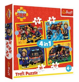 Puzzle - 4w1 (35, 48, 54, 70) - Strażak na sygnale - Strażak Sam - Trefl 34348 Trefl Puzzle