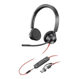 Słuchawki z mikrofonem Poly Blackwire 3325 Stereo Microsoft Teams USB-C Headset + 3,5mm jack + adapter USB-C/A Poly