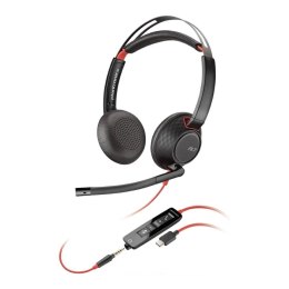 Słuchawki z mikrofonem Poly Blackwire 5220 Stereo USB-C Headset + 3,5mm jack + adapter USB-C/A (Bulk) Poly