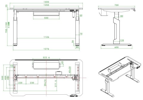 Biurko Gamingowe Angel Nemezis Black 1,4m ANGEL