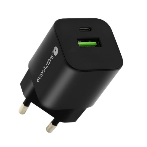 Ładowarka sieciowa everActive GaN SC-390QB z gniazdem USB QC3.0 oraz USB-C PD PPS 30W Everactive