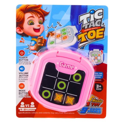 Gra Elektroniczna Kółko i Krzyżyk Tic Tac Toe 9 Trybów Różowa LEAN TOYS