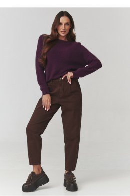 Sweter Damski Model C21 Bakłażan - Makadamia Makadamia
