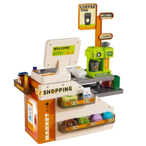 Kasa Fiskalna Sklepowa Kawiarnia Akcesoria Światła Dźwięki 70 el. LEAN Toys