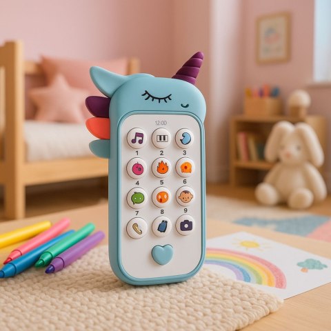 Dziecięcy Telefon Edukacyjny Światła Dźwięki Melodie Niebieski LEAN TOYS