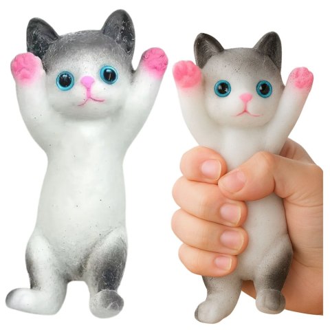 Gniotek Sensoryczny Miękki Kotek Leżący Sierść Biało-Szary 13 x 6,5 cm LEAN TOYS