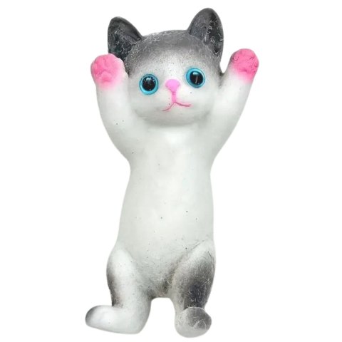 Gniotek Sensoryczny Miękki Kotek Leżący Sierść Biało-Szary 13 x 6,5 cm LEAN TOYS