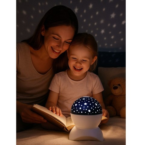 Lampka Nocna Projektor Gwiazd Głośnik 3w1 LED Bluetooth Biała LEAN