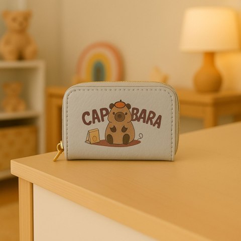 Portfel Dwukomorowy Przegrody na Karty Kapibara Biały 12,5 x 8,5cm LEAN