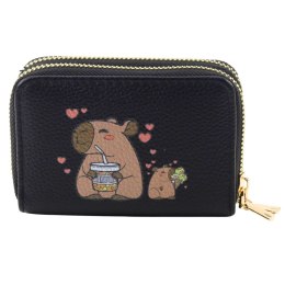 Portfel Dwukomorowy Przegrody na Karty Kapibara Czarny 12,5 x 8,5cm LEAN