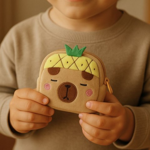 Portfelik Pluszowy Z Brelokiem Kapibara Ananas Żółty 9,5 x 8 cm LEAN