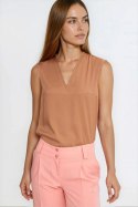 Bluzka bez rękawów z dekoltem V B213 Carmel - Nife Nife