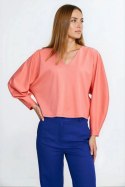 Bluzka oversize z balonowymi rękawami B214 Coral - Nife Nife