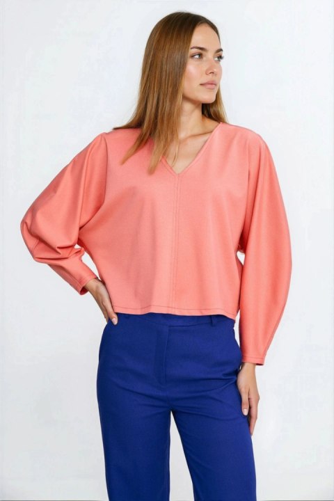 Bluzka oversize z balonowymi rękawami B214 Coral - Nife Nife
