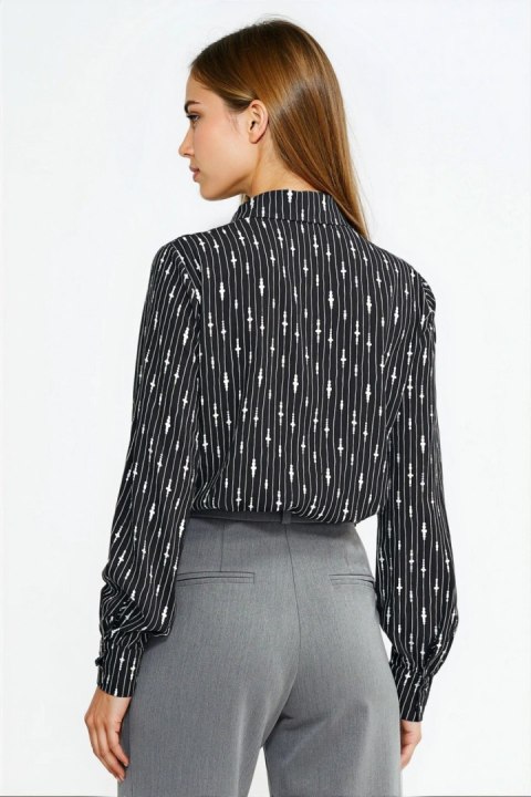 Bluzka z szarfą pod szyją B211 Wzór Koralik/Black - Nife Nife