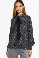 Bluzka z szarfą pod szyją B211 Wzór Koralik/Black - Nife Nife