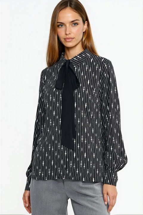 Bluzka z szarfą pod szyją B211 Wzór Koralik/Black - Nife Nife