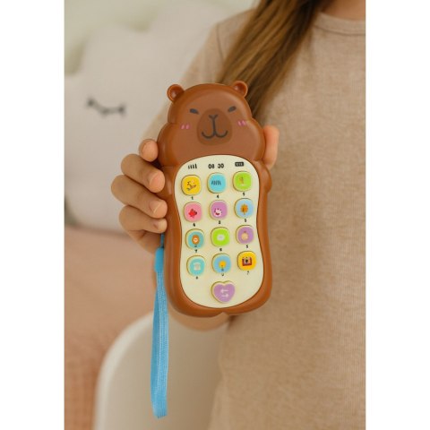 Dziecięcy Telefon Edukacyjny Światła Dźwięki Melodie Kapibara Brązowy LEAN TOYS