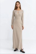 Sukienka maxi z łezką na dekolcie S283 Beige - Nife Nife