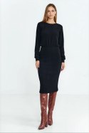 Sukienka z dzianiny prążkowanej z długim rękawem - czarny - Nife Nife