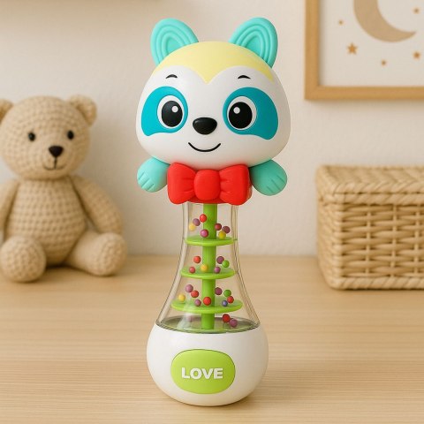 Grzechotka Zabawka Dla Niemowlaka Miś Z Kolorowymi Kuleczkami LEAN Toys