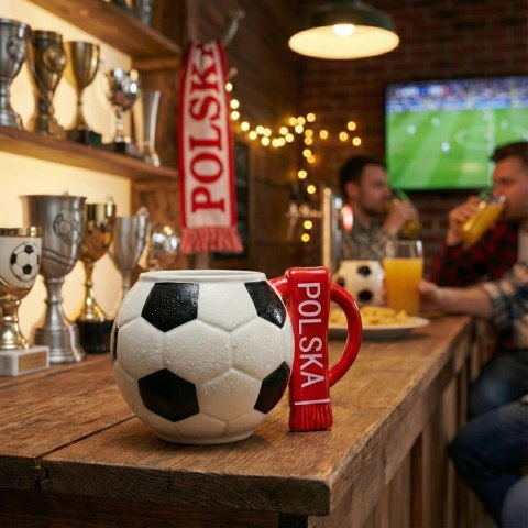 Kubek piłka z szalikiem - Polska i podkładka piłka - prezent dla piłkarza