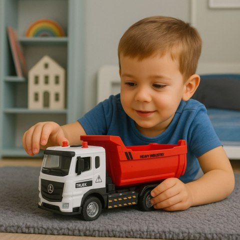 Ciężarówka Wywrotka Metalowa Kabina Ruchoma Skrzynia Światła Dźwięki LEAN Toys