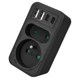 Gniazdko prądowe x2 + 4xUSB Maclean, rozgałęźnik z 2 gniazdami, 2xUSB A, 2xUSB C PD 20W, 1x16A + 1x6A, MCE249 F/B Maclean