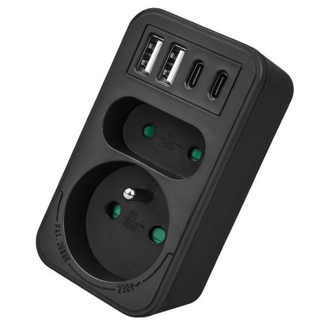 Gniazdko prądowe x2 + 4xUSB Maclean, rozgałęźnik z 2 gniazdami, 2xUSB A, 2xUSB C PD 20W, 1x16A + 1x6A, MCE249 F/B Maclean
