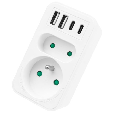 Gniazdko prądowe x2 + 4xUSB Maclean, rozgałęźnik z 2 gniazdami, 2xUSB A, 2xUSB C PD 20W, 1x16A + 1x6A, MCE249 F/W Maclean