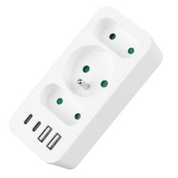 Gniazdko prądowe x3 + 4xUSB Maclean MCE248 F/W, rozgałęźnik z 3 gniazdami, 2xUSB A, 2xUSB C PD 20W, 1x16A + 2x6A Maclean