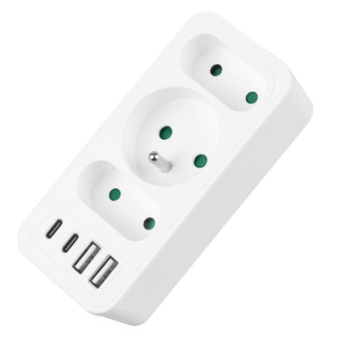 Gniazdko prądowe x3 + 4xUSB Maclean MCE248 F/W, rozgałęźnik z 3 gniazdami, 2xUSB A, 2xUSB C PD 20W, 1x16A + 2x6A Maclean