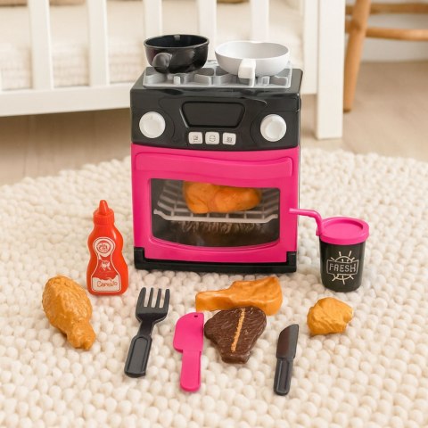 Kuchenka Zabawkowa Z Piekarnikiem Jedzenie Światła Dźwięki Różowa LEAN Toys