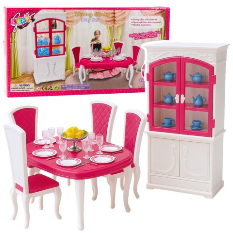Zestaw Jadalnia Dla Lalek Stół Krzesła Kredens Zastawa LEAN Toys
