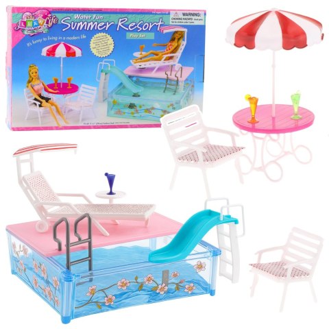 Zestaw Letni Resort Dla Lalek Basen Zjeżdżalnia Leżaki Parasol LEAN Toys