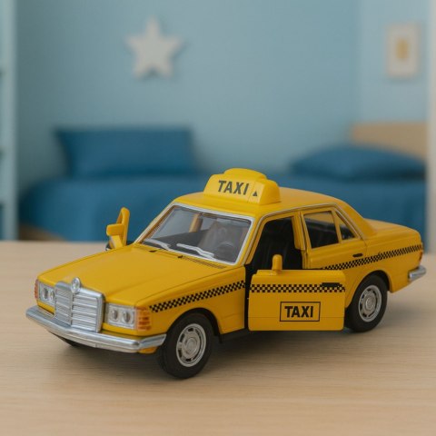 Klasyczny Samochód Taxi Napęd Metalowy Otwierane Drzwi Żółty 1:32 LEAN TOYS