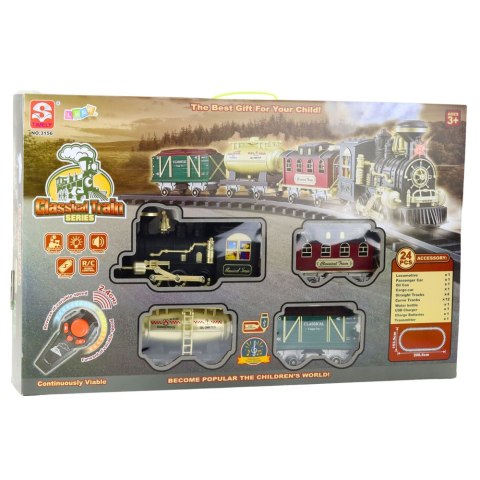 Kolejka Elektryczna Pociąg Klasyczny RC Światła Dźwięki Dym 206 cm 24 el. LEAN Toys
