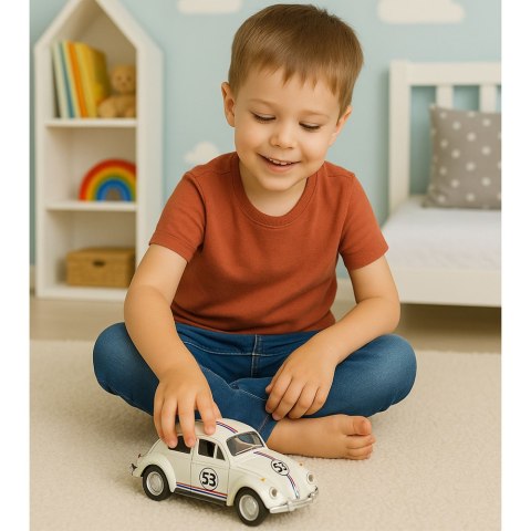 Samochód Klasyczny Garbus Metalowy Napęd Otwierane Drzwi Beżowy 1:32 LEAN TOYS