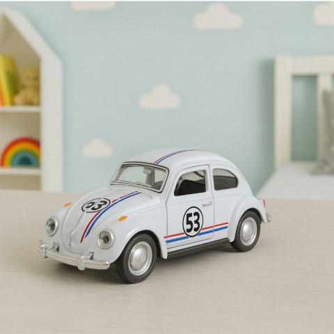 Samochód Klasyczny Garbus Metalowy Napęd Otwierane Drzwi Biały 1:32 LEAN TOYS